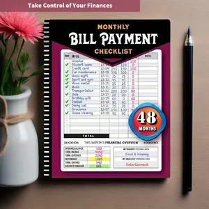 Essential Financial Planner Notebook Monthly Bill Payment Tracker 48 Months Expenditure Records for Family Budget Planning & Financial Management