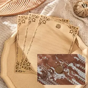 Vintage Leather Rose Stationery Set, Envelopes, Handwritten Love Letters, Valentine's Day Wax Seals, Includes 11 Papers + 4 Envelopes + 4 Seals