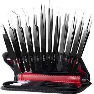 12 Pack Precision Tweezers Set for Craft, Soldering, Jewelry, Facial Hair, Eyebrow, Ingrown Hair Removal, Eyelash Extension- with Case