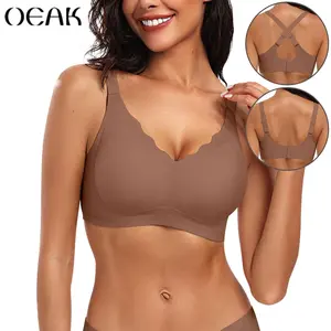 OEAK Women Seamless Jelly Bras No Underwire Scalloped Push Up Bras Soft Wireless Comfort Full Coverage Everyday Bra Womenswear Adjustable