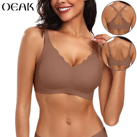 OEAK Women Seamless Jelly Bras No Underwire Scalloped Push Up Bras Soft Wireless Comfort Full Coverage Everyday Bra Womenswear Adjustable