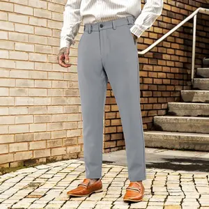Men's Dress Pants Classic Fit Flat Front Stretch Solid Chino Hidden Expandable Waist Casual Formal Pants