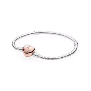 PANDORA MOMENTS ROSE HEART CHARM CLASP BRACELET FOR WOMEN SILVER/GOLD TONE 925 STERLING SILVER AND COPPER-SILVER ALLOY Verifiable, with credentials and supporting global authentication