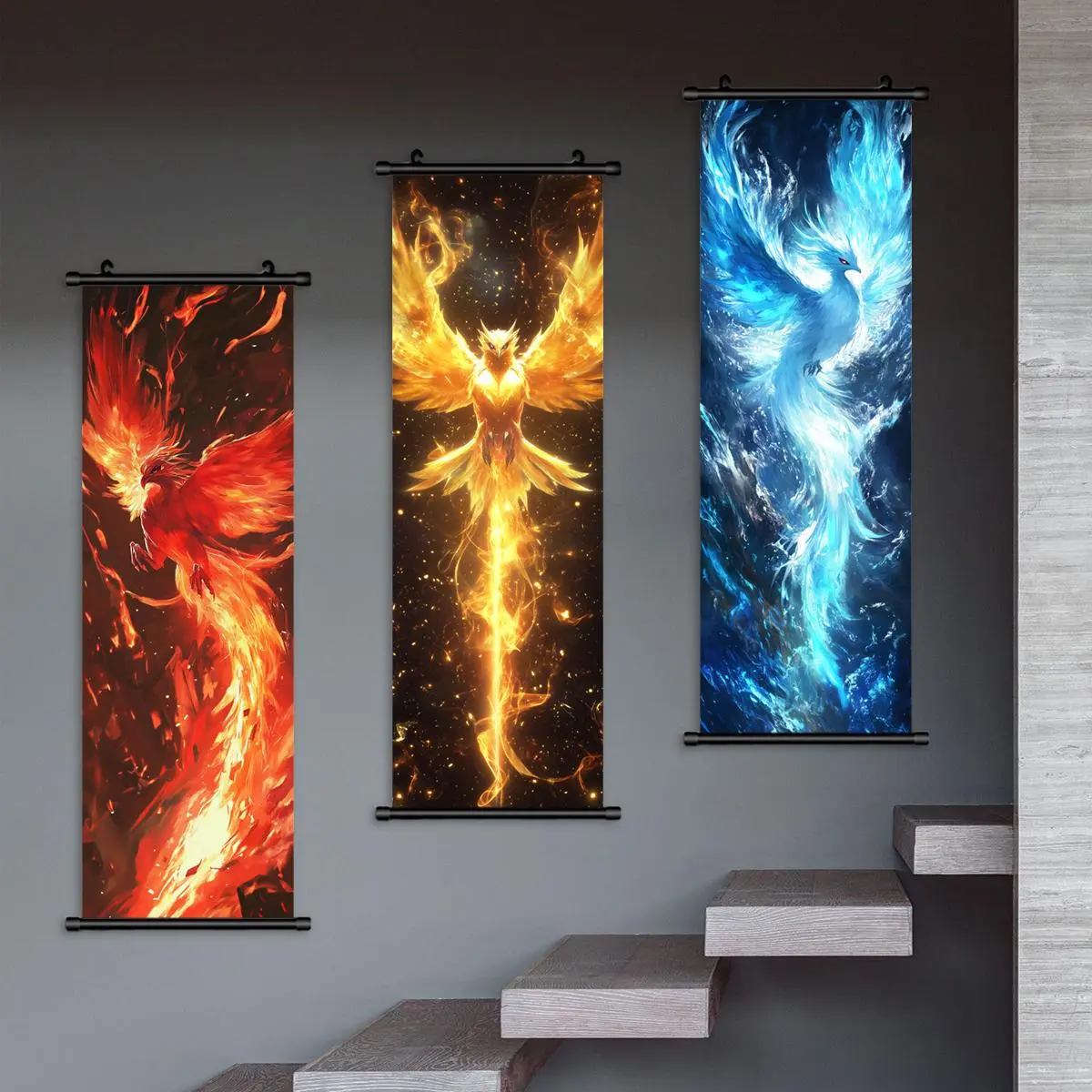Creative Phoenix Pattern Wall Durable Decorative Tapestry Wall Mural, 3 Counts/set Modern Art Design Aesthetic Wall Decor, Artistic Indoor Decoration Wall Hanging Decor for Home Living Room Bedroom Decoration Items