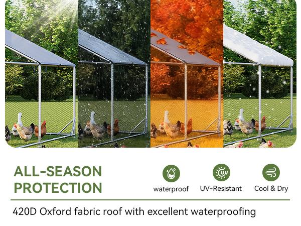 oneinmil Large Metal Chicken Coop, Outdoor Chicken Runs for Yard with Cover, Spire Roof Hen House Enclosure with Security Lock, Walk-in Cage Peak Hen House for Yard Farm