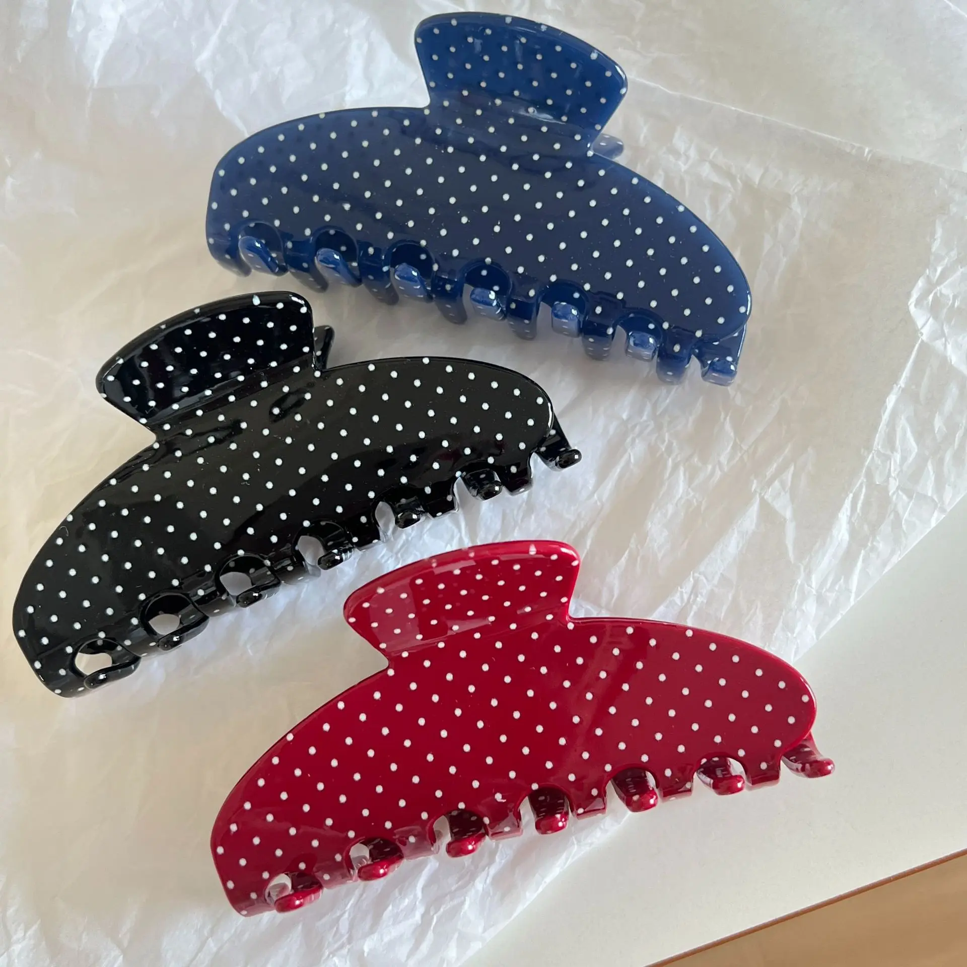 BIGWIG Clip-in Claw Hair Accessory Set - French Polka Dot Plastic, Elegant Stylish Claw Clip for Daily Use, Hair Clips Claw