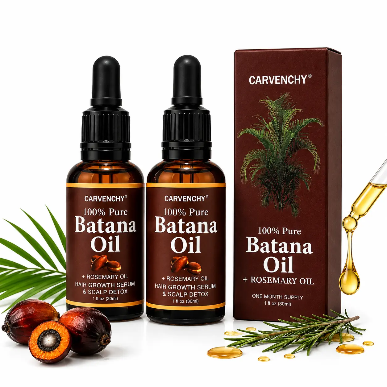 Batana Oil for Hair, Scalp & Skin, Natural Elaeis Oleifera Kernel Oil, Moisturizing Hair Oil for Dry Hair, Lightweight Conditioning Oil, Enhances Softness & Shine