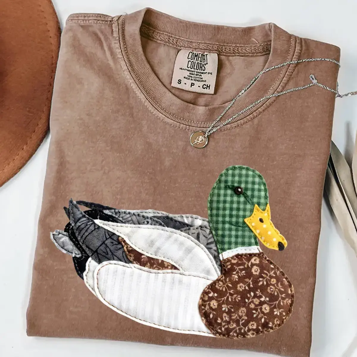 Comfort Colors FAUX Patchwork Mallard T-Shirt, Duck Bird Lover Top, Outdoors Nature Lover Shirt, Country Style Shirt, Duck Watching Shirt Top Womenswear Gift for Her