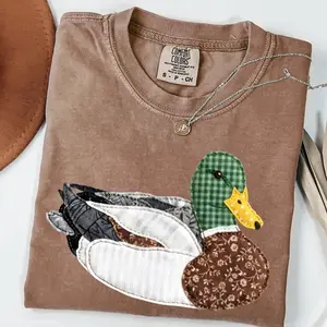 Comfort Colors FAUX Patchwork Mallard T-Shirt, Duck Bird Lover Top, Outdoors Nature Lover Shirt, Country Style Shirt, Duck Watching Shirt Top Womenswear Gift for Her