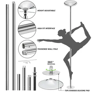 ZENY 45mm Adjustable Dancing Pole 7.4ft-9ft Spinning & Static Dancing Pole for Training Exercise Home Gym