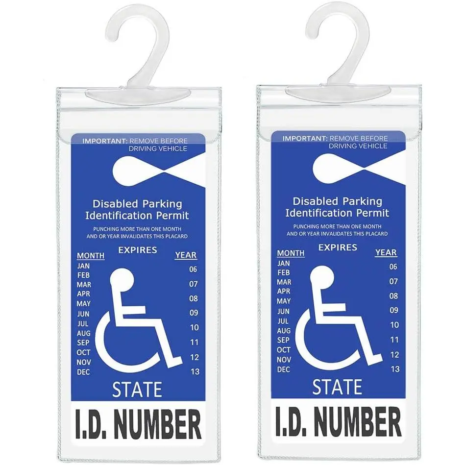 Handicap Parking Placard Holder 2-Piece Set - 10.6x4.5in Ultra Transparent Disabled Permit Protective Cover with Large Hook, Vehicle Car Accessories