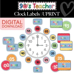 Printable Retro Clock Labels | 90s Teacher