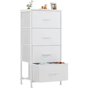 Nightstand Small Bedroom Dresser with 4 Fabric Drawers, Bed Side Furniture End Table, Wooden Top Cabinet Night Stand Dresser for Closet, Entryway, Dorm