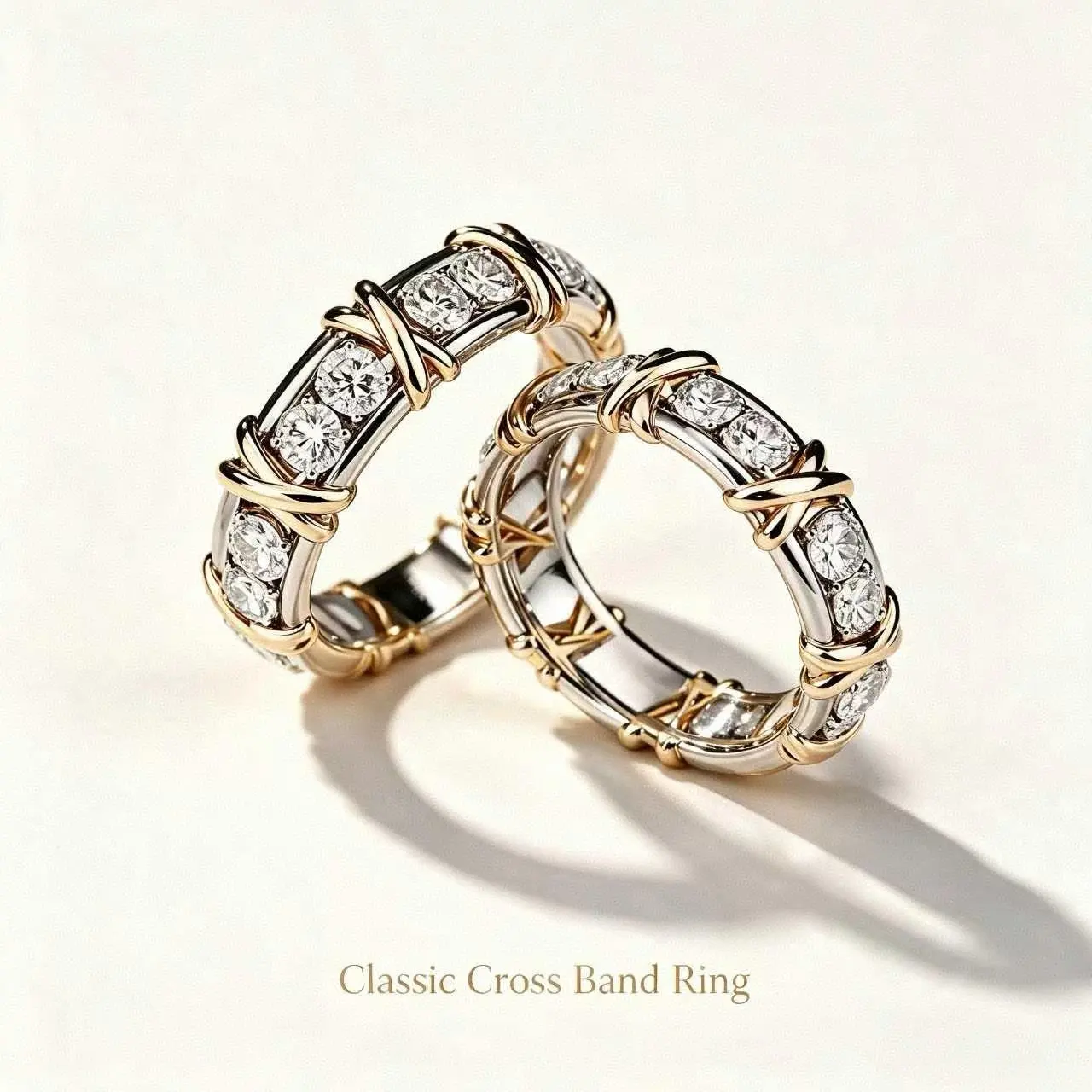 Classic Copper Alloy Matching Cross-Twisted Promise Ring Set, Stackable Round Band Couple Diamond Rings for Lovers’ Anniversary Gift, Everyday Wear, Sizes US 6-12