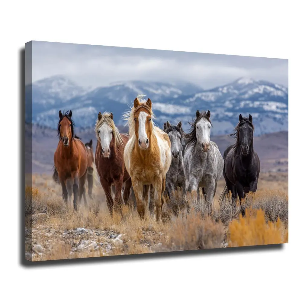 Wild Horses Running Free Western Landscape Wall Art Decor for Living Room Bedroom Farmhouse Rustic Modern Gallery Wrapped Canvas Prints
