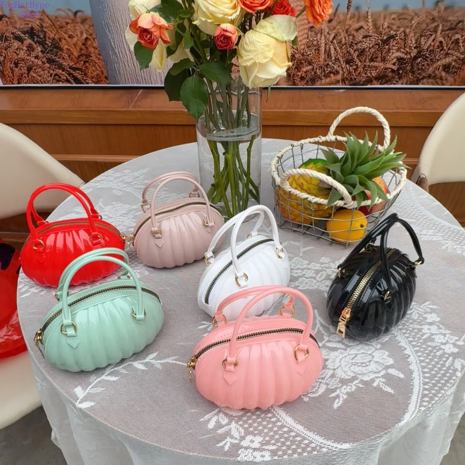 2026 Trending Purses for Women - Cute Pumpkin-Shaped PVC Crossbody Bag, Fresh-Style Top Handle Purse, Creative Novelty Mini Handbag, Lightweight All-Match Handbags for Daily Outings, Parties, Trending Purses For 2026