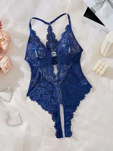 Women's Sexy Backless Lingerie Sheer Bodysuit with Heart-Shaped Button, Unique Half-Transparent Design, Fitted Cut, All Seasons Sleeveless, Valentine's Gift