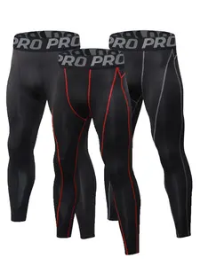 Men's 3pcs Athletic Letter Print Tight-fitting Sports Leggings, Quick Drying Breathable Comfortable Skinny Pants, Men's Sportswear Clothing For Indoor Outdoor Wear, Compression Leggings, Workout Pants