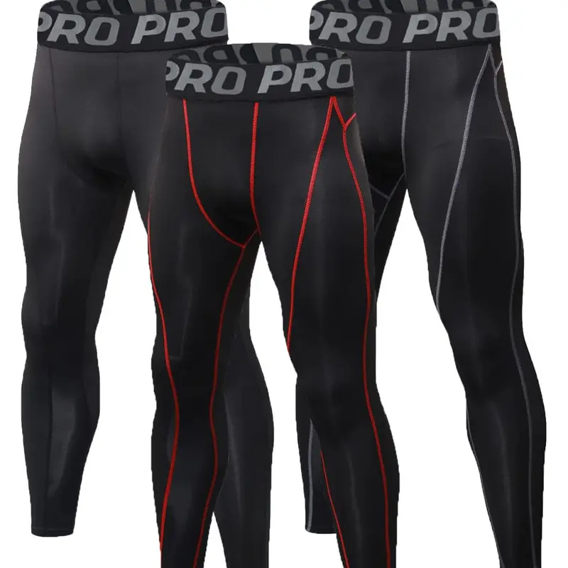 Men's 3pcs Athletic Letter Print Tight-fitting Sports Leggings, Quick Drying Breathable Comfortable Skinny Pants, Men's Sportswear Clothing For Indoor Outdoor Wear, Gym Sportswear Bottoms, Compression Leggings, Workout Pants, Activewear Bottoms