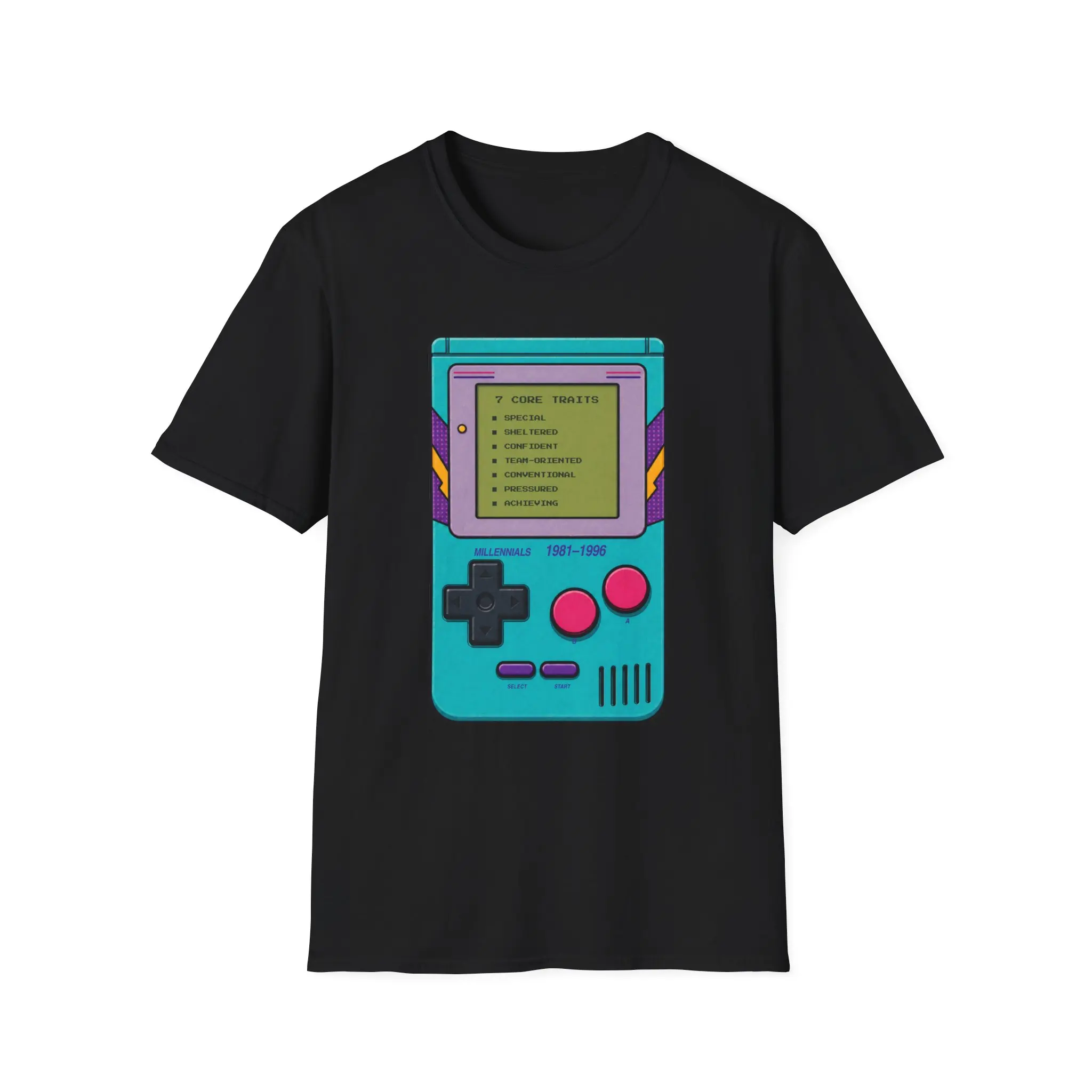 Men's Casual Short-Sleeve Round Neck T-Shirt - 1981-1996 Millennials Retro Gaming Tee, 7 Core Traits 80s-90s Nostalgia Streetwear Classic Gift, Shortsleeve