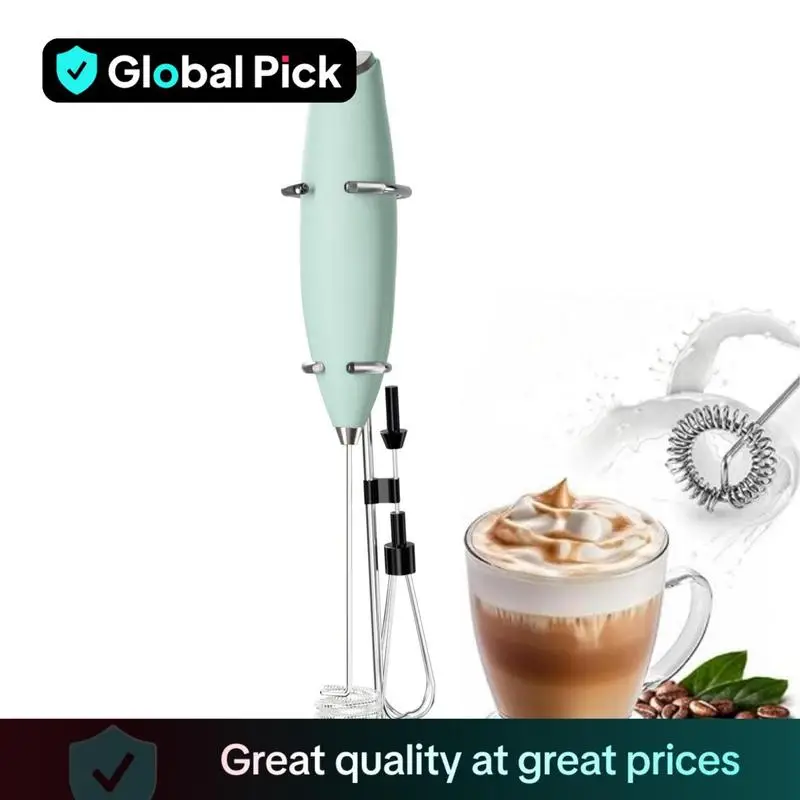 Electric Milk Frother, Portable 2-In-1 Coffee Foamer with 2 Stirring Heads, Ideal for Frappe, Latte, Matcha, Eggs, Battery Powered Gift