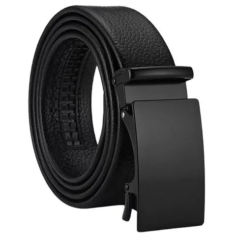 Men's Black Leather Belt with Automatic Buckle Stylish Adjustable Durable Perfect for Dress & Casual Wear Versatile for Jeans Pants and Business Outfits