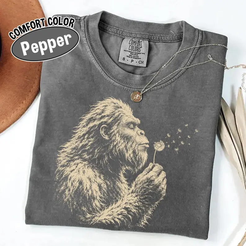 Comfort Colors Bigfoot Dandelion Shirt - Vintage Sasquatch Nature Tee, Woodland Cryptid Graphic T-Shirt, Wholesome Outdoor Adventure Gift