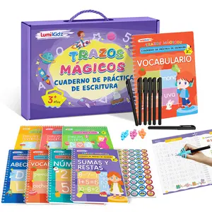 [#Summervibes ]2026 Spanish Magic Groove Calligraphy Practice Book, Reusable Large Writing Book, Kindergarten Homework Book, 3-8-year-old Children's Writing Practice Book, 10.24 * 7.29 inches (7 books+pen)