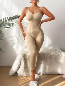 New Seamless Waist Cinching Plus Size Tank Top Seven-Eighth Pants One-Piece Set for Women, Tight-Fitting Bodycon Design