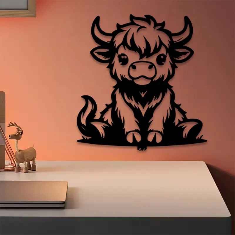 1pc Rustic Highland Cow Metal Wall Art, Cute Cow Pattern, Unique Artwork, Artistic Rustic Highland Cow Statue Mural, Perfect for Garden, Outdoor Space, Outdoor Fence Decor, Father's Day Decor, Ideal Gift for Animal Lovers christmas decorations