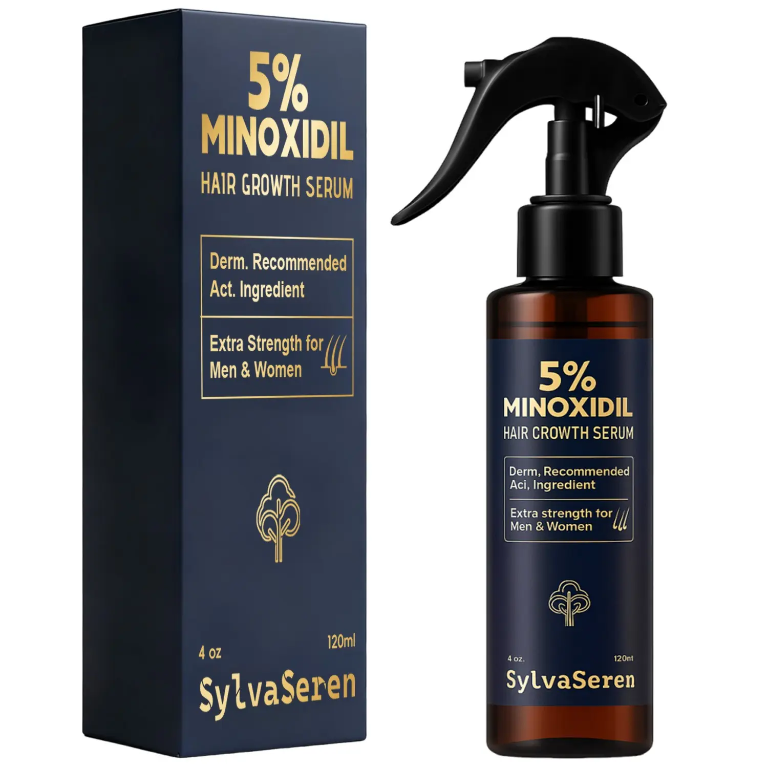 SylvaSeren 5% Minoxidil Hair Growth Spray For Men & Women,Treatment for Hair Loss & Thinning,Thicker Stronger Hair,Blends Rosemary and Biotin,120ml