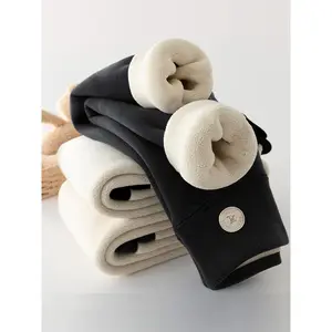 Solid Color Fleece-Lined Leggings - Winter Basic Tight-Fitting Polyester Blend Medium-Stretch Knitted Short Warm Leggings Suitable Children Aged 3 and Above Thick Style(Random icon)