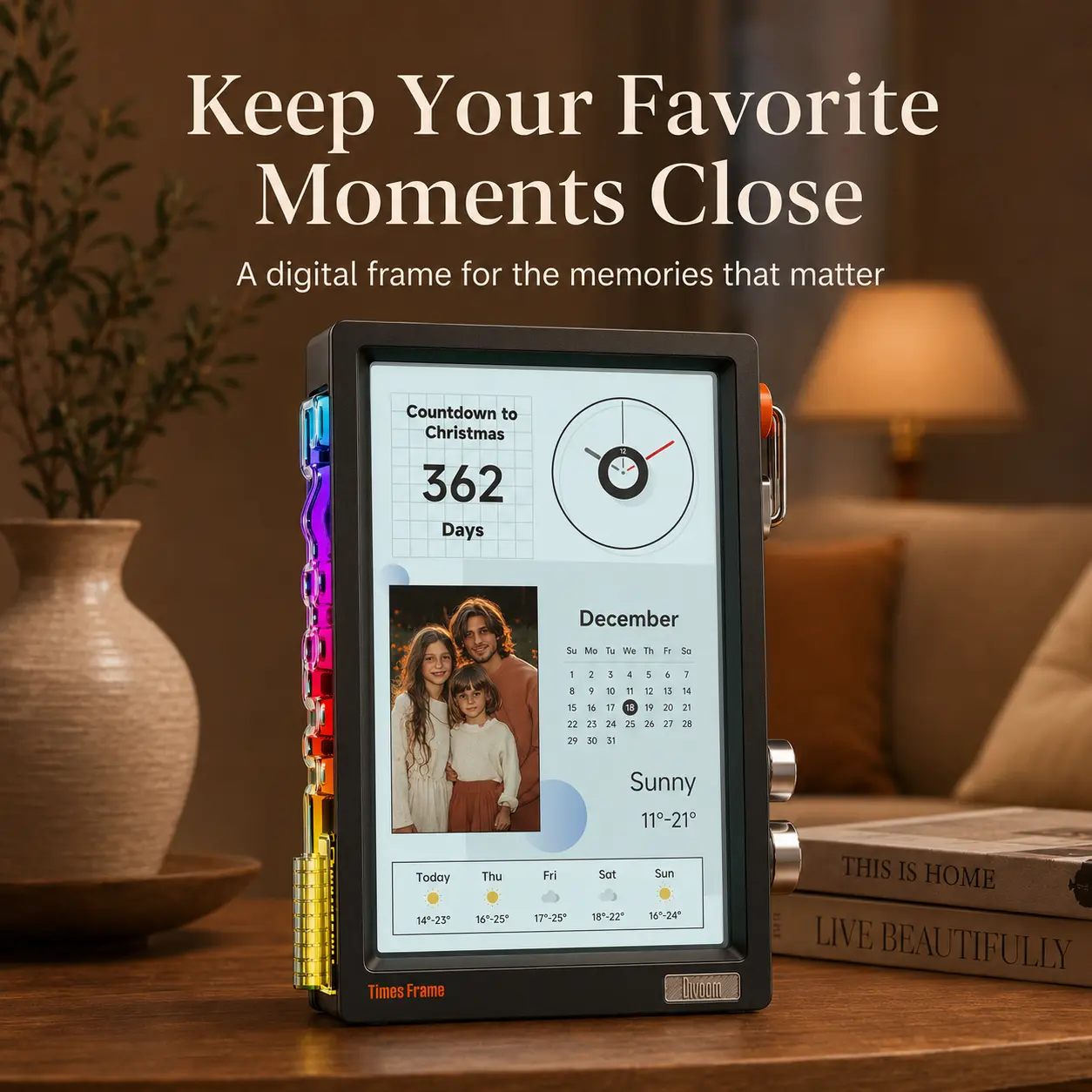 Divoom WiFi Digital Photo Frame,Times Frame 10.1-Inch Smart Desk Display with Transparent IPS Screen, 64GB, RGB Light for WFH Desk Setup