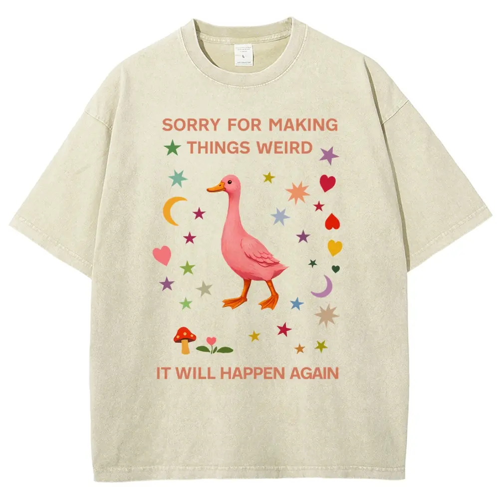 Vintage Graphic T-Shirt, Funny "Sorry For Making Things Weird" Duck Meme, Unisex Heavyweight 100% Cotton Top, Oversized Fit, Fun Gift, Meme Shirts, Fun Gifts, Vintage Graphic Tees, Humor Graphic Tee