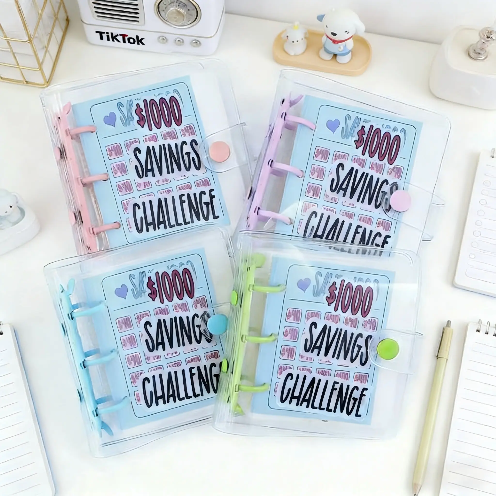 $1000 saving challenge book with clear covertrack cash goals, build better habits, and stay organized with this reusable budget binder Planner Notebook Office Stationery Supplies