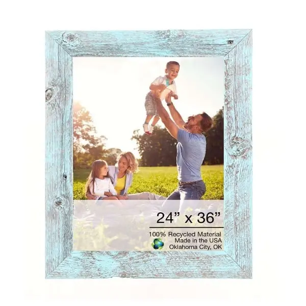 212 MAIN 24x36 in. Light Aqua Blue Rustic Farmhouse Handmade Reclaimed Wooden Photo Frame - Home Supplies Wall Display Home Decor Accessory