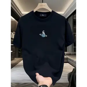 Men's Printed T-Shirt, Solar System Planet Design, Casual Short-Sleeved Round-Neck Summer Top, Machine Washable, Regular Fit, Streetwear Soft Hoodie T-Shirt