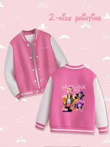 Women's Huntrix Rumi Cartoon Baseball Jacket, Long Sleeve Fitted Print Outerwear, Spring & Fall Casual Fashion Coat HUNTR/X（EJAE、AUDREY NUNA、Rei Ami）、Saja Boys（Andrew Choi、Neckwav、Danny Chung、KEVIN WOO、samUIL L）、TWICE、MeloMance、JOKERs