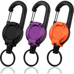 Retractable  3 Pack, Heavy Duty ID Badge Holder Reel, Multitool Carabine Key Holder for , Badge Holder with 25.6" Steel Retractable Cord Key Ring Clip, 8.8 oz (Black+Purple+Orange)