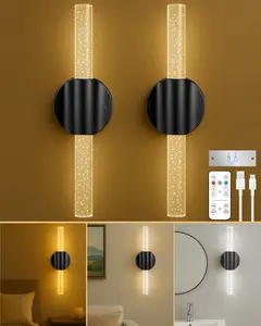Crystal Bubble Wall Sconce with Remote, 5400mah Rechargeable Wall Sconce, 3 Color Temps Wireless Wall Lights, Dimmable Sconces Wall Decor Set of 2 for Living Room Bedroom Black