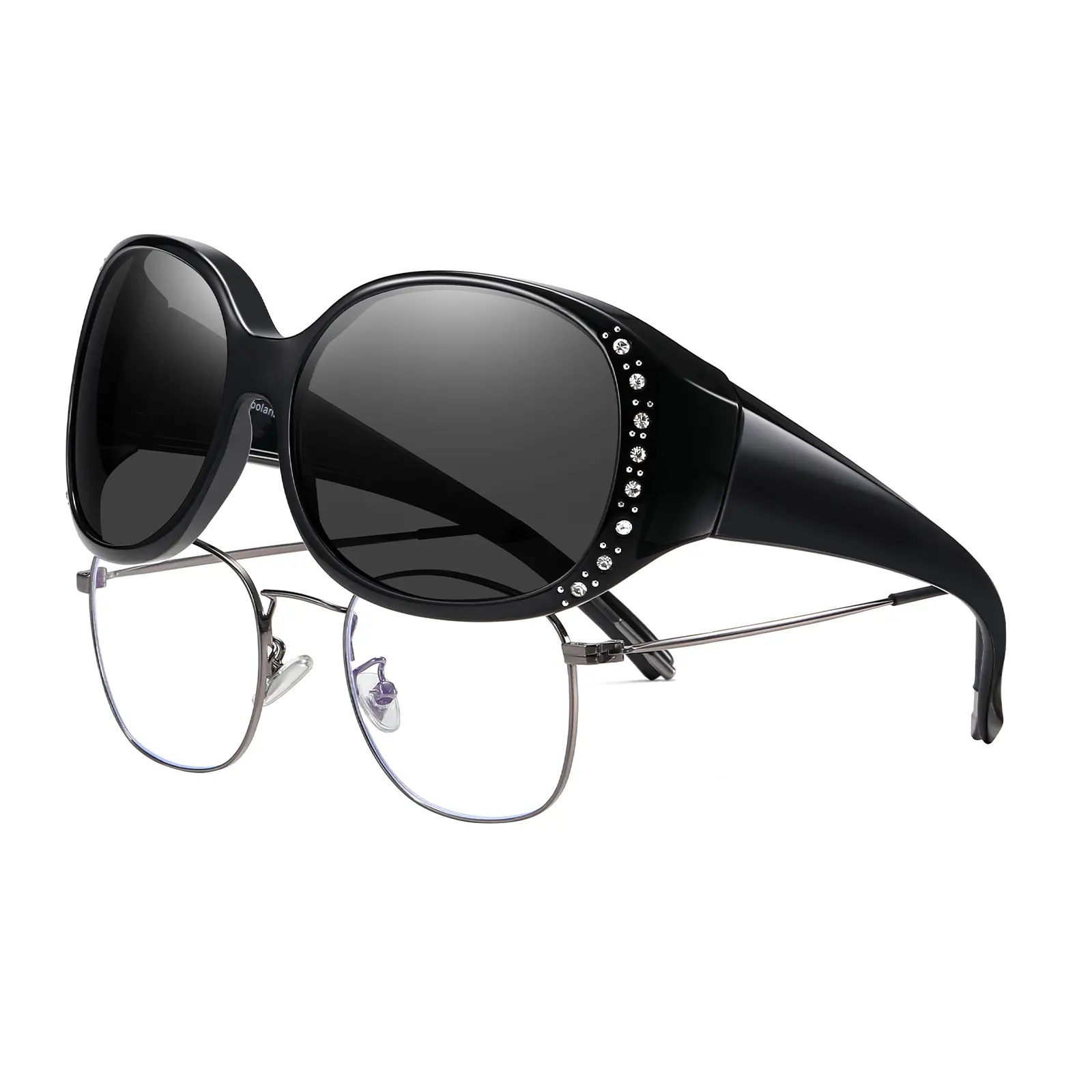 Summer Survivals HAOLOTA Women's Polarized Fit Over Sunglasses with Rhinestone, Sun Glasses for Prescription Glasses UV400 Protection sunglasses women