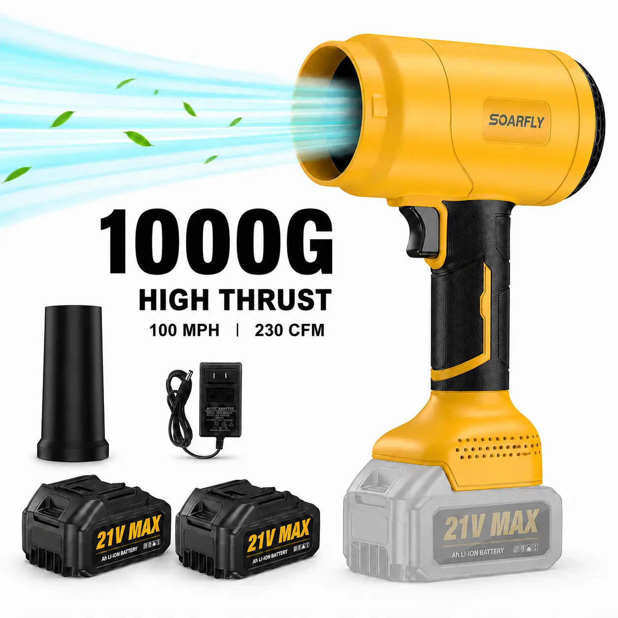 SOARFLY Cordless Handheld Turbo Jet Blower with Pure Copper Motor - Multi-Functional for Car Drying, Garden Maintenance, Home Improvement - Holiday Gift Option