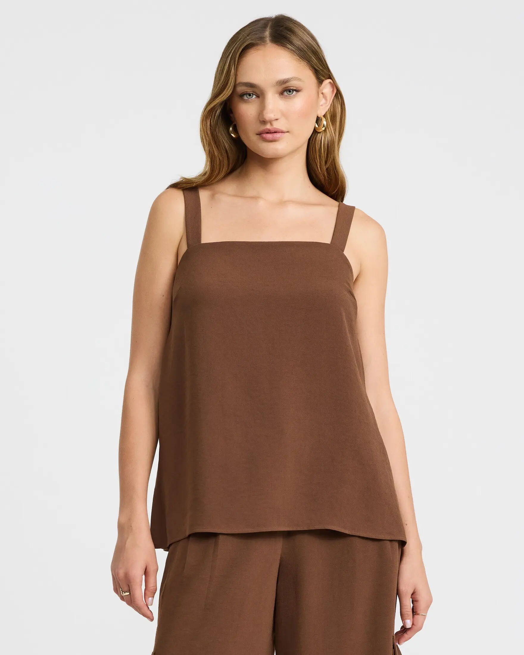 Express Signature Crepe Square Neck Tailored Tunic Cami