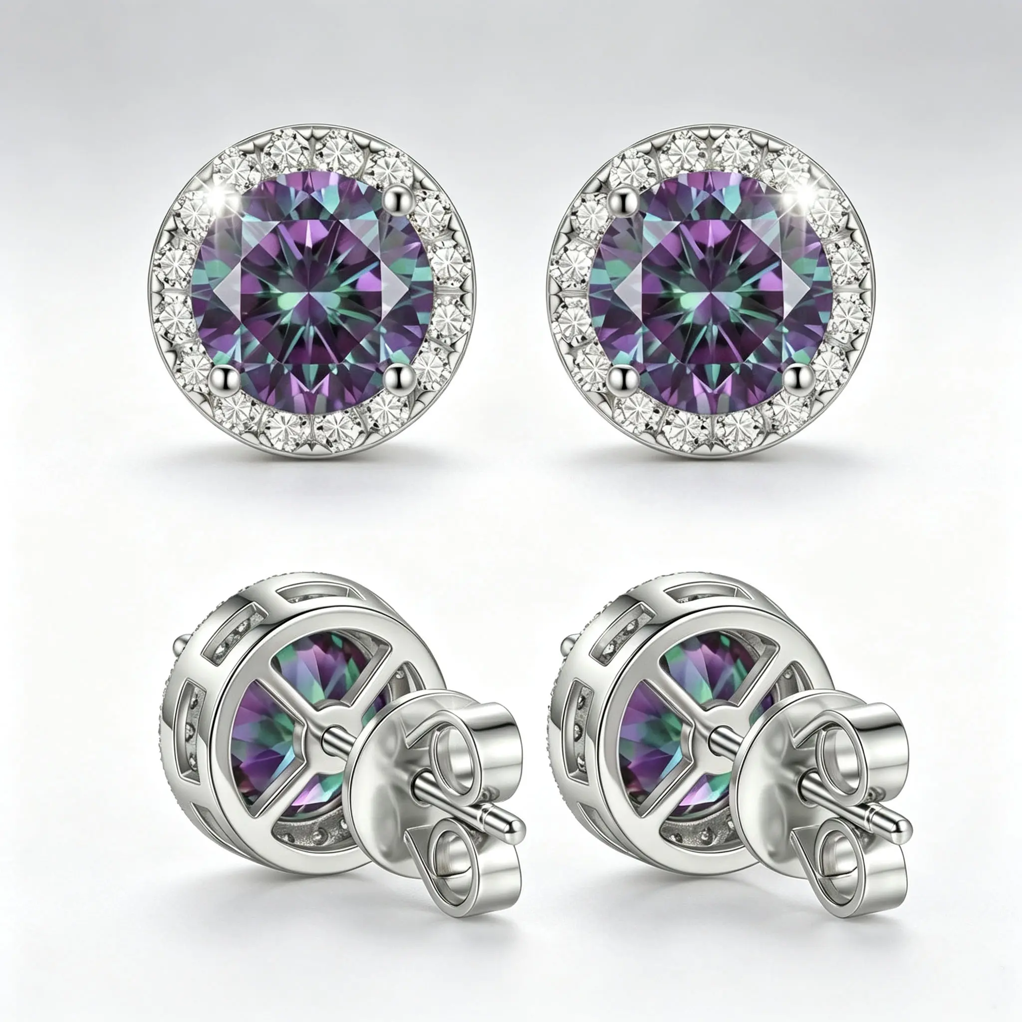 S925 Sterling Silver & Synthetic Gemstone Stud Earrings — Unisex round design, hypoallergenic material, stylish and versatile; perfect for Mother's Day gifting or as an ideal birthday present for both men and women.