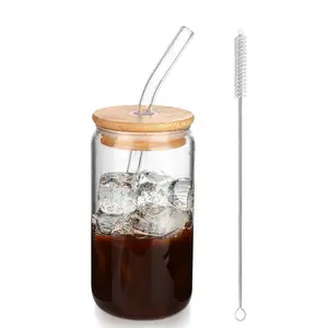 Glass Coca-Cola Cup with Bamboo Lid and Straw, Reusable Coffee Mug Set, Ideal for Café Accessories, Perfect Gift Idea