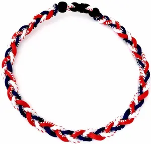 Baseball 3 Rope Braid Tornado Energy Necklace Red White Navy Baseball Stitch