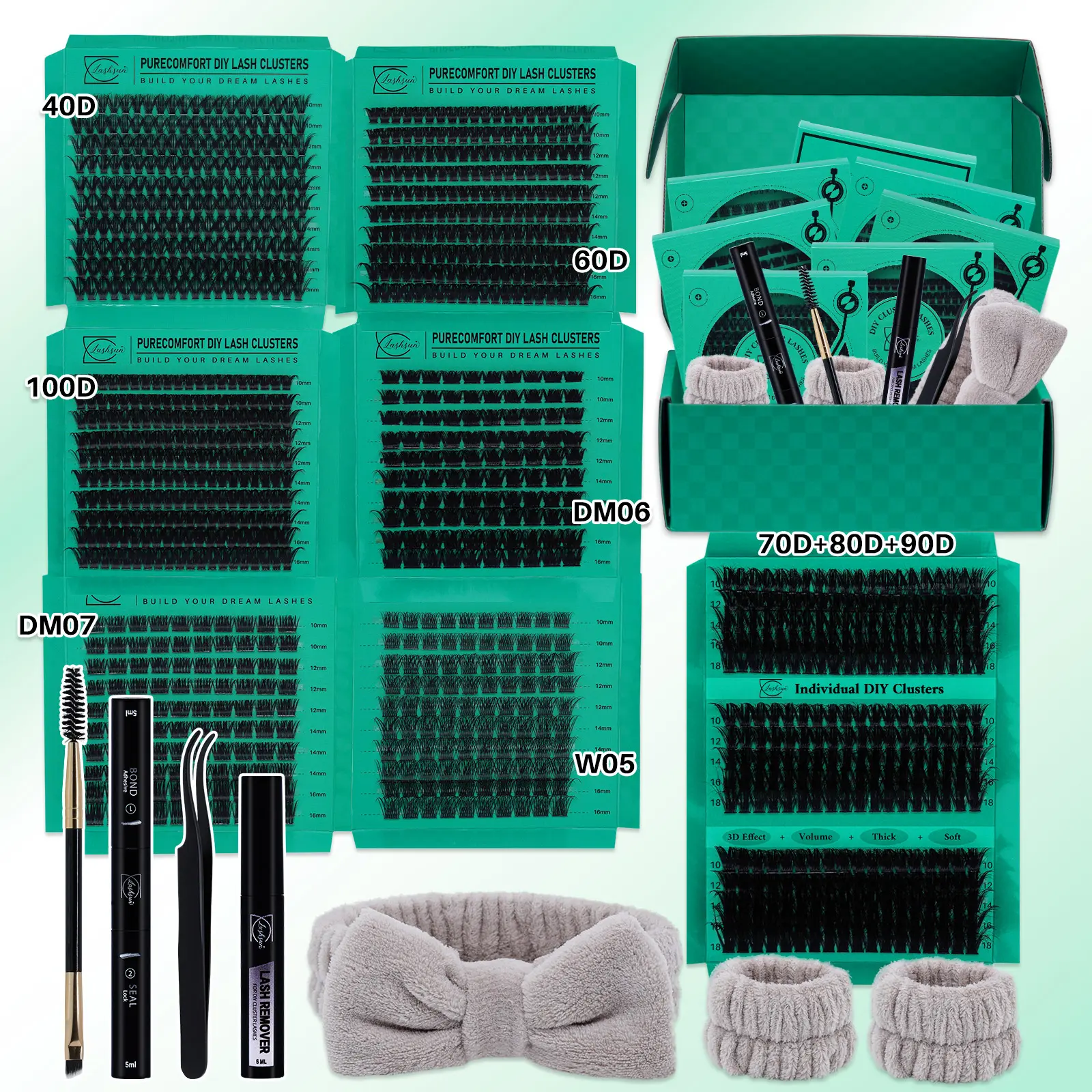 1170pcs D Curl High Capacity Lashes Kit, 9 Styles Mixed Length, 3D Effect Eyelash Cluster Set with Tools & Accessories, Eyelash Clusters Extensions, Eyelash Extensions Cosmetic