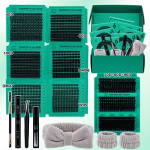 1170pcs D Curl High Capacity Lashes Kit, 9 Styles Mixed Length, 3D Effect Eyelash Cluster Set with Tools & Accessories, Eyelash Clusters Extensions