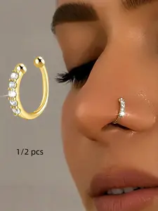 U-Shaped Fake Nose Ring for Women, Sparkling Cz Diamond Nose Clip, Non-Piercing Nose Cuff Jewelry, Minimalist Fashion Accessory