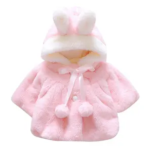 Infant Baby Girls Winter Thick Warm Coats Cute Bunny Ear Hooded Faux Fur Fleece Jacket Baby Cape Cloak Coat Outwear